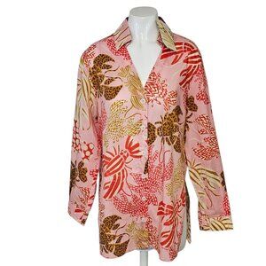 Farm Rio x Anthropologie Long-Sleeve Printed Buttondown Shirt Cheetah Lobster, S